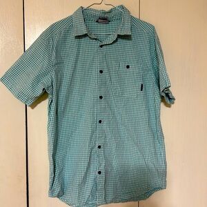 Men’s Columbia Green and White check shirt sleeved shirt.